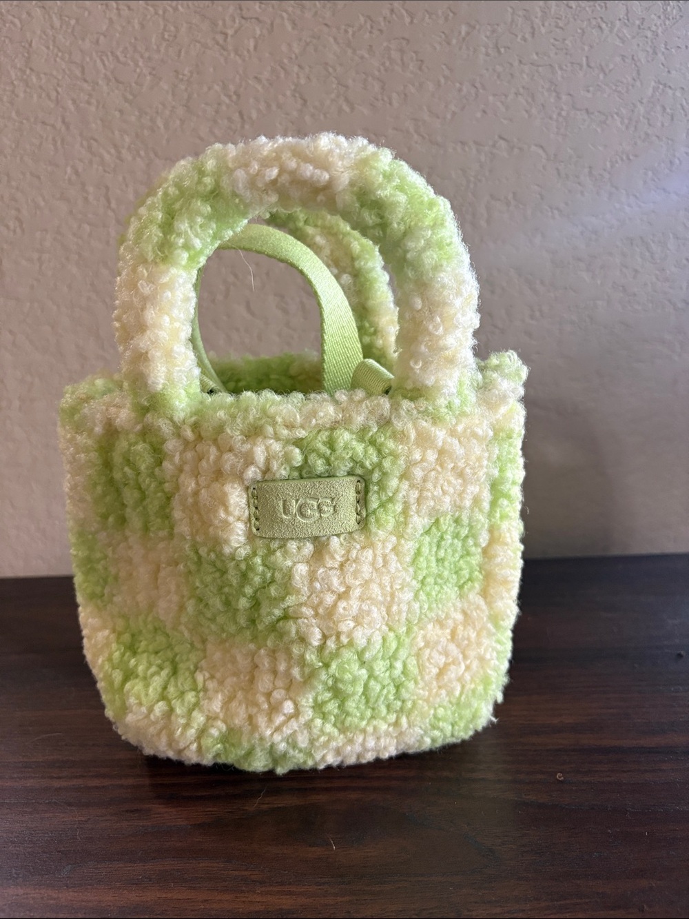 UGG Sherpa Mini Tote in Lime Green and Cream Check